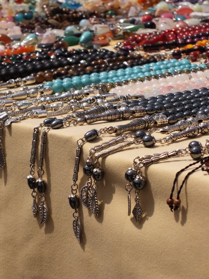 colorful-beaded-necklace-display-at-market-32245319